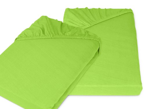 Doppelpack zum Sparpreis – Kinder-Jersey-Spannbetttuch – mit einer Steghöhe von ca. 20 cm passend für Kinder- und Babybettmatratzen – erhältlich in 15 ausgesuchten Farben und einer Einheitsgröße von 60-70 cm x 120-140 cm, apfelgrün - 2