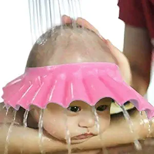 Crawlin Bathing Baby Shower Cap Wash Hair for Children Baby Eye Ear Protector Adjustable Leaves Shape Bathing Shower/Shamoo Cap Hat Sun Protector Cap (Pink)