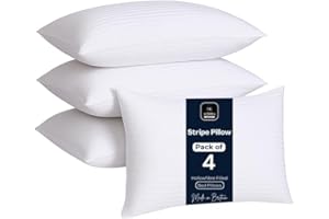 SK STORES Pack of 4 Stripe Hotel Collection Bed Pillows – Original Down Alternative Pillows for Sleeping, Soft Support for Back, Stomach & Side Sleepers