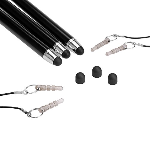 tinxi® 3er Pack Universal Stylus Stift Touch Pen Eingabestift Touchpen mit 3x Ersatzspitzen 2x Schnur hängen mit Staubkappe in Schwarz für alle Geräte mit kapazitiven Touchscreen Smartphone Handy PDA Tablet PC - 2