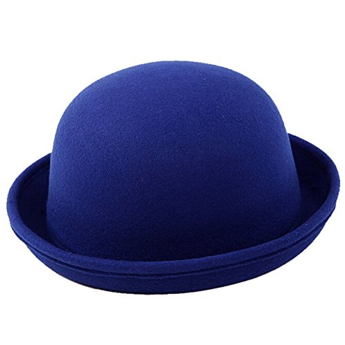 Butterme Kids Roll Brim Dura Cloche Bowler Hat Winter Wool Felt Fedora Billycock Cap Blue