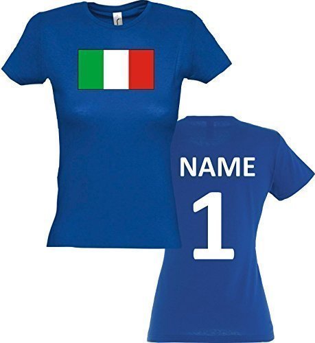 Lady T-Shirt Italien Italy Ländershirt mit Wunschnamen und Nummer, Farbe royal, Größe S