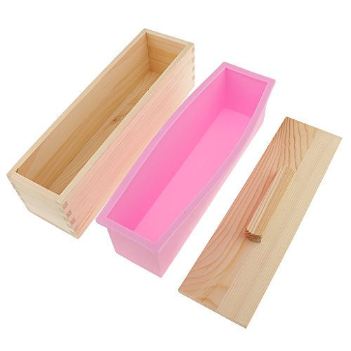Gazechimp Seifen Silikonform Seifenformen mit rechteckige Holzkiste – DIY Handgemacht Seifen Formen Box – Rosa, 900ml - 2