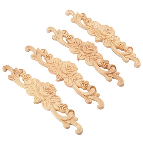 Decoro in legno intagliato da applicare, soggetto: fiore rosa, per porta, stile europeo, Clear, 4pcs