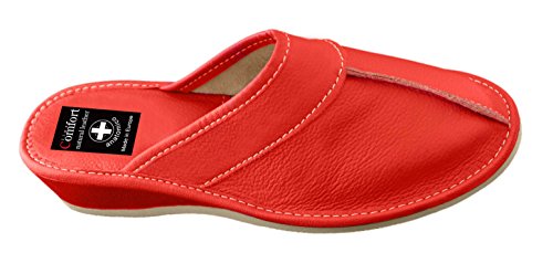 Aveente - Natural Line - Pantuflas de piel para mujer, Rojo (rojo), 35.5 EU