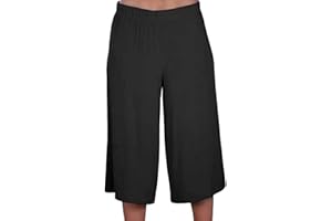 R&N FASHIONS Women's Plus Size 3/4 Cropped Culottes with Elastic Waist, Stretchy Viscose Palazzo Shorts, Mid Rise Lightweight Casual Summer Trousers for Ladies