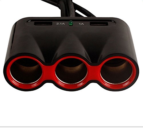 DaoRier 2-Port USB KfZ Ladegerät mit 3-Port Zigarettenanzünder Steckdose 120W DC 12V-24V 2.1A für Iphone Handy,Tablet GPS(Schwarz) - 3