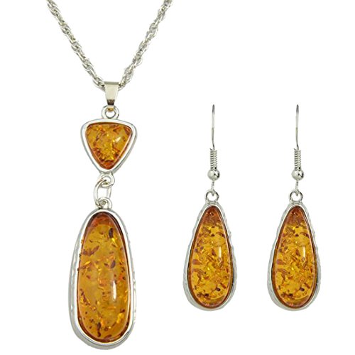 QIYUN.Z Piedras De Ambar Amarillo Collar Astilla Colgante Y Pendientes Favorito De Las Mujeres