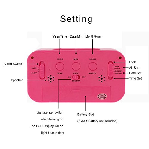 JUYUAN-EU Digital NachtSensor Wecker LED Snooze Taste Snooze Taste Alarm Clock – Beleuchtung Reisewecker Licht aktivierten Sensor-Hintergrundbeleuchtung - 3