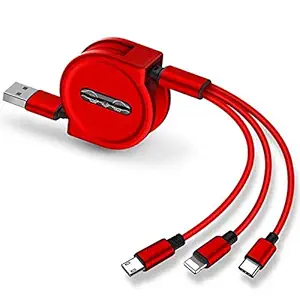 King Shine Multi Retractable 3.0A Fast Charger Cord, Multiple Charging Cable 4Ft/1.2m 3-in-1 USB Charge Cord Compatible with Phone/Type C/Micro USB for All Android and iOS Smartphones (Random Colour)