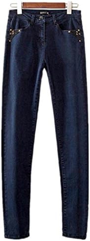 Wgwioo Jeans Women'S Blue Denim Stretch Destroy Skinny Ripped Distressed Pants Deep Pocket Classic Zipper Button Long . 36