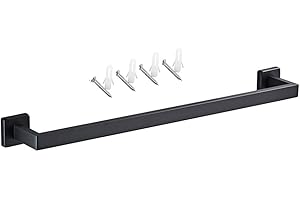 Hoopever SUS304 Stainless Steel Towel Bar Rail 600mm / 24 Inches Black Towel Rail Rack Square Single Bar Bathroom Shelf Screw Wall Mounted Towel Holder Kitchen Towel Rail, 20 Years Warranty