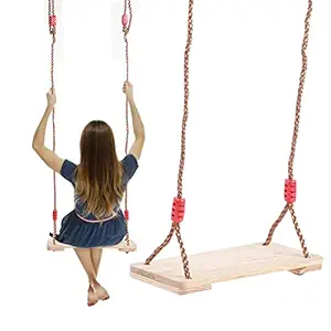 Wood Board Swing, Children Wood Hanging Swings Strong Load-Bearing Wear?Resistant Swing Wooden Swing Seat Firm Fixed for Entertainment(Large, Blue)