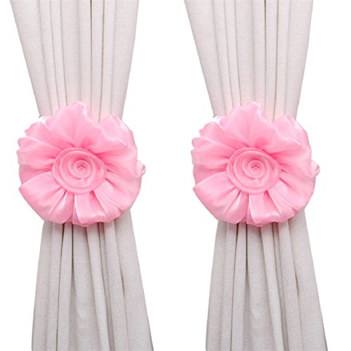 Amcool 1 Paar Rose Blume Vorhang Raffhalter Schnalle Spannhaken Verschluss Curtain Tieback (rosa)