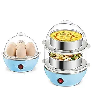 shreesamp Double Layer Electric Egg Cooker Poacher and Steamer, Milk Boiler with Measuring Cup, Multicolour