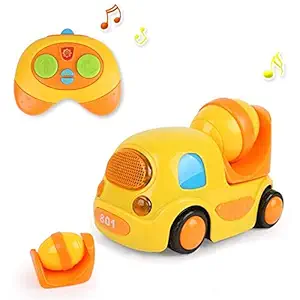 Hapsters Plastic Remote Control Engineering Vehicle RC Car Toy with Music and Light, Cement Mixer Truck Gifts for Children and Kids Boys and Girls, Pack of 1, Yellow