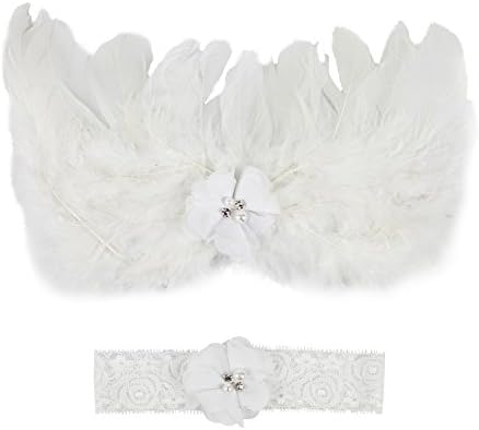 Yasson Photography Props Baby Newborn Girls Boys Angel Feather Wing With Headband Outfit Fairy (White)