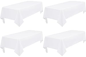 FXKS 4 Pack White Polyester Tablecloth 60 x 102 inch Rectangle Table Cloth for 6 Feet Rectangle Tables,Stain and Wrinkle Resistant Washable Polyester Table Cover for Wedding Parties Banquet Kitchen