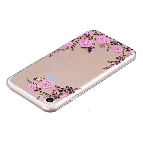 iPhone 7 Case [with Free Tempered Glass Screen Protector], BoxTiiÂ® Soft TPU Cover Slim Fit Ultra Thin Anti-Scratch Shock Absorption Protective Back Case Cover Shell for Apple iPhone 7, Dandelion Tree Butterfly Pattern Design Cover Case for Apple iPhone7 (#13 Flower)