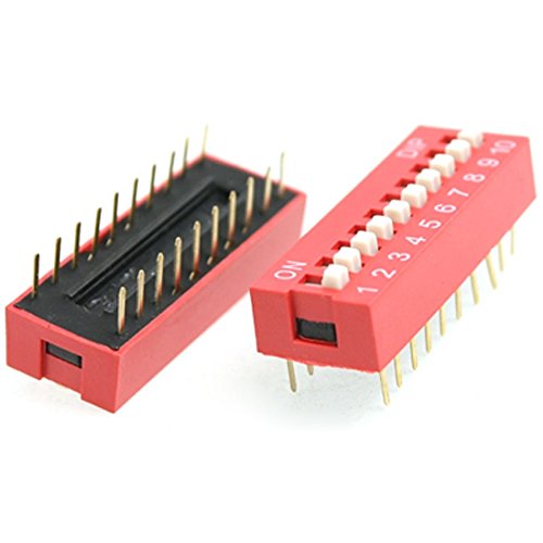 sourcingmap 10 Pcs Red Double Row 20 Pin 10P Positions DIP Switch 2.54mm Pitch