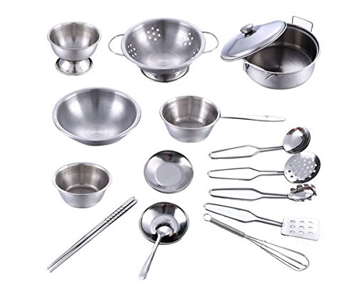 Preisvergleich Produktbild Edelstahl Küchengeräte Kochgeschirr Kinder Simulation Kochen Spielset-16 teilig