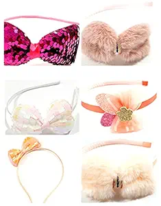 HOMEMATES Glitter Bow Hairband Shiny Bow Knot Teeth Plastic Hairband for Kids Girl Headbands for Kids Teens Toddlers Childrens Hair Accessories (Set Of 6) (Hairband-15)