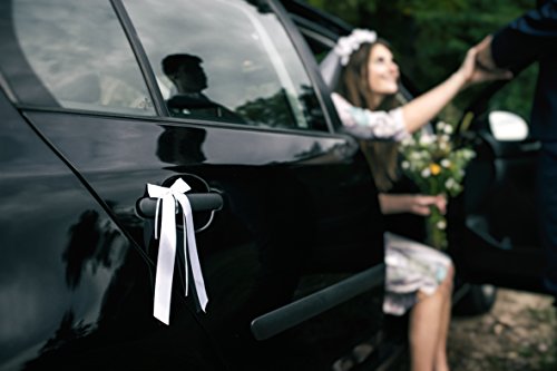50 Autoschleifen zur Hochzeit (weiß, Satin, 200 mm) + Checkliste Hochzeitsdeko. Autoschmuck / Antennenschleifen / Dekoschleifen / Antennenband - 5