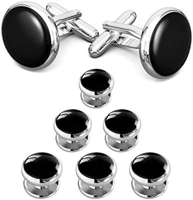 LIEBLICH Mens Black Round Cufflinks And Button Studs Set Ideal Wedding Party Anniversary Gift for Men
