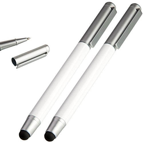 Liamoo 2 x moderner 2 in 1 Eingabestift / Touchpen mit Kugelschreiber und Deckel (weiss)