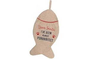 Decsee Pet Christmas Stocking - CATS (Fish shaped) Santa, I've been Purrrrfect