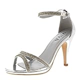 Acabado Metálico Viva Mujer Diamante Medio Talón Correa de Tobillo Boda Fiesta Metálico Sandalias Zapatos - Plata KL0310A 6UK/39