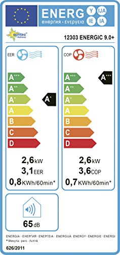SUNTEC mobiles lokales Klimagerät ENERGIC 9.0+ [Für Räume bis 90 m³ (~38 m²), Kühlen + Heizen + Entfeuchten, 9.000 BTU/h, Energieeffizienzklasse A+/A+++] - 2