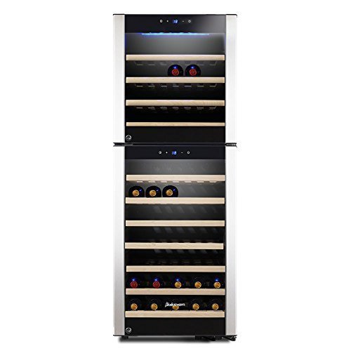 Kalamera KRC-73DZF Design Weinkhlschrank fr bis zu 73 Flaschen (bis zu 310 mm Hhe),zwei Temperaturzonen ,5-18C,(200 Liter, LED Bedienoberflche, 2 Khlzonen, Edelstahl)