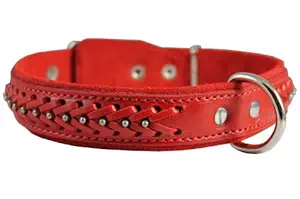 Genuine Leather Braided Studded Dog Collar, Red 1.25