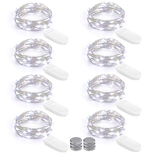 LED Battery Fairy String Lights - NEXVIN 8 Pack 3m 30 Micro LED Battery Lights for DIY Wedding Party Festival Table Decorations - Cool White (Present Another 6pcs Batteries)
