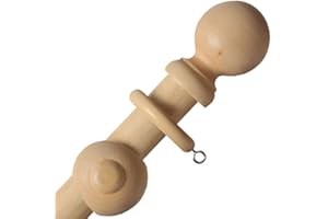 ALLURE HOME STYLE LETS BEGAN YOUR JOURNEY WITH US AHS Large Wooden Curtain Poles - Wood Pole For Living Room, Curtains, Office, Kitchen - Door Window Curtain Rod - Classic Finials & Rings Set - Fixed Length Curtain Rail Rods - 28mm (Natural - 180cm)