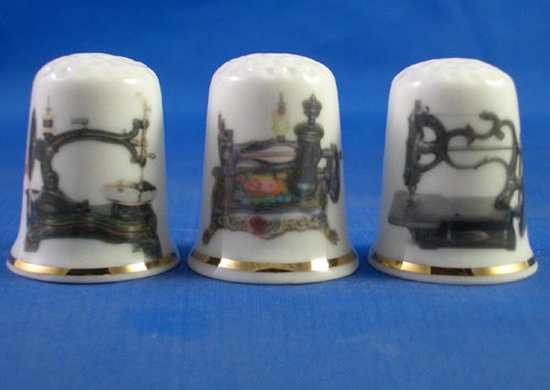 Colección de dedales de porcelana china, con diseño de máquinas de coser antiguas, juego de tres