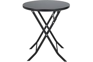 FUKEA Folding Garden Table Outdoor Dining Table Patio Coffee Table Camping Table Bistro Table with Black Silk Printing Round Table Top & Metal Frame 80x 80x70 CM