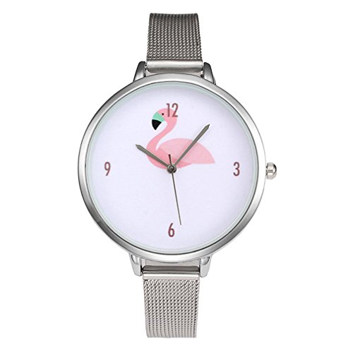 Souarts Damen Armbanduhr Mesh Einhorn Uhr Metallarmband Flamingo Ananas Regenbogen Casual Analoge Quarz Uhr Silber Farbe Mädchen Uhr …