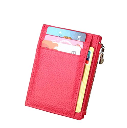 DcSpring Protezione RFID Porta carte di credito Slim in Vera Pelle Portafoglio Piccolo Portamonete Mini con Cerniera per Donna Uomo (Rosa)