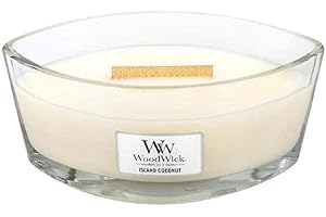 Woodwick Świeca zapachowa Ellipse z trzeszczącym knotem, orzech kokosowy, drewno do 50 godzin, biała