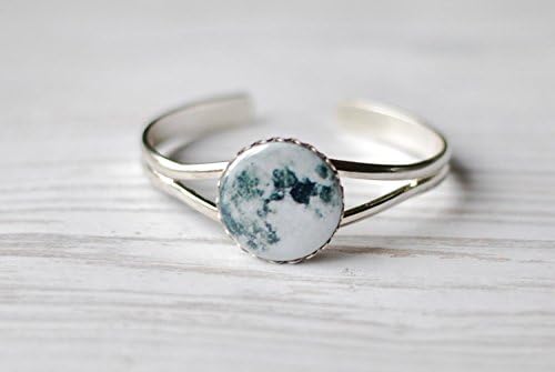 Full Moon Bracelet Silver Black White Cuff Space Jewelry Solar System Planet Cuff Bangle