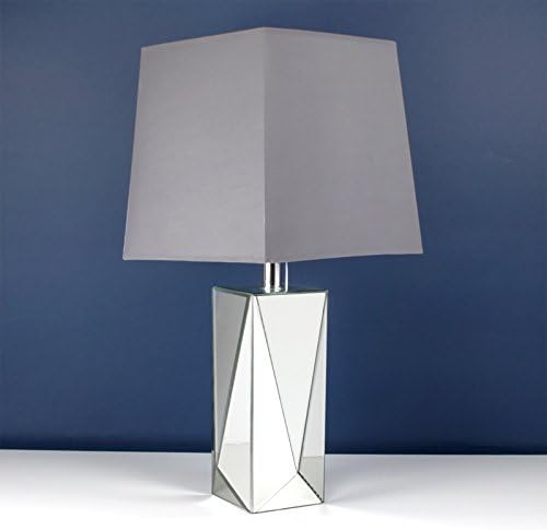 Contemporary Mirror Base Glass Table Buffet Bedside Lamp Light w Grey Shade 71cm