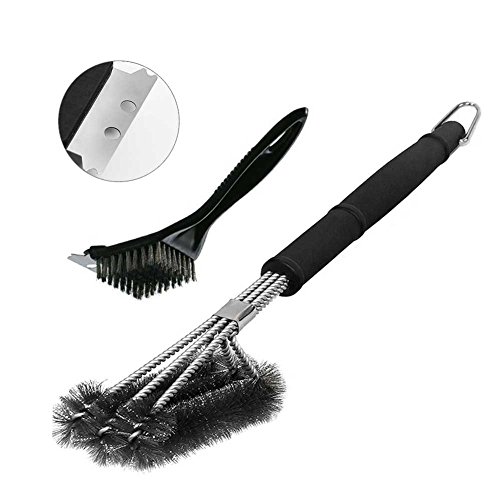 3 in 1 BBQ Grillbürste,PULNDA 18" Grillbürste Barbecue Brush und Einen Reinigungsbürste Scraper Remover Reiniger - 360° Reinigung Edelstahl Bürstenborsten , Freien und Camping Grillbürste Barbecue Reiniger für Weber,Outdoorchef, Holzkohlegrill, Gasgrill(2 PCS)