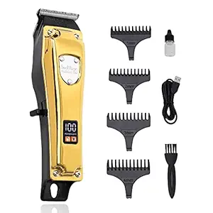 SEAMAGIC Professional Hair Clipper & Trimmer for Men, Cordless Rechargeable Hair Cutting Kit, Barber Beard Trimmer and Grooming Set with LED, Gold