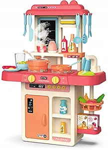 WOLENTO Kitchen Set for Kids Realistic with Lights and Sounds Plastic Kitchen Set for Girls and Boys | Cooking Kitchen Play Set for Kids- 42 Pcs