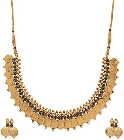 ZENEMEJewellery Set Gold Plated Laxmi Temple Coin Necklace Set With Earrings Jewellery For Women & Girls