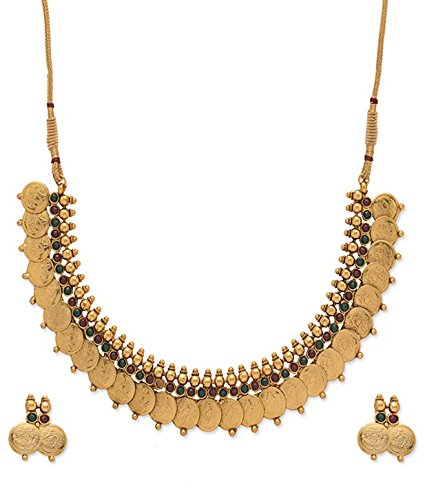 ZENEMEJewellery Set Gold Plated Laxmi Temple Coin Necklace Set With Earrings Jewellery For Women & Girls