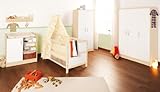 Pinolino Kinderzimmer Florian breit groß, 3-teilig, bestehend aus Kinderbett (140 x 70 cm), breite Wickelkommode mit Wickelansatz und großem Kleiderschrank, cremeweiß/Ahorn (Art.-Nr. 10 00 95 BG)