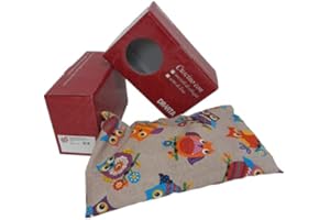 ERBORISTERIA VITA Cuscino con noccioli di ciliegia sfoderabile e lavabile scaldacollo per dolori addominali, mal di pancia, febbre alta (600gr. - 32x19x2cm) con Gufi. Terapia caldo freddo. Prodotto in Emilia Romagna